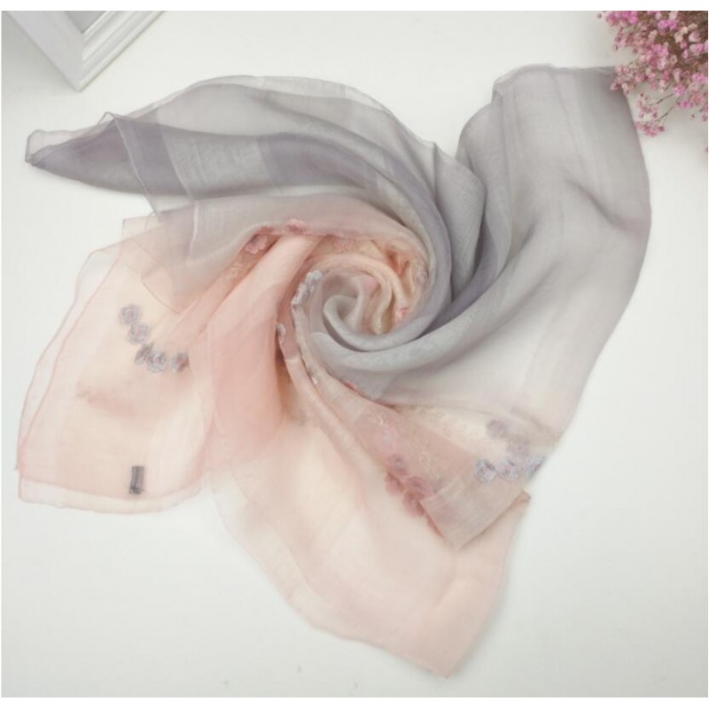 Wool Silk Scaves Pink Gray Plaid Women Summer Scarf